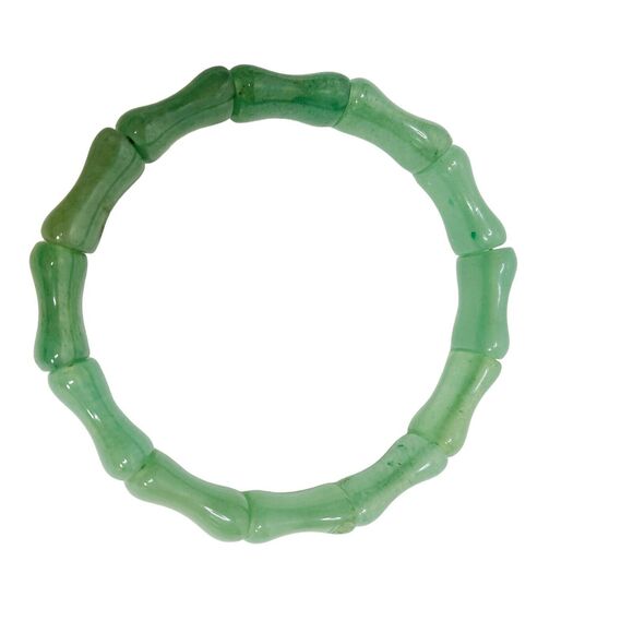 Green Jade Gemstone Translucent Band Stretch Bracelet Fashion Womans - Picture 3 of 10